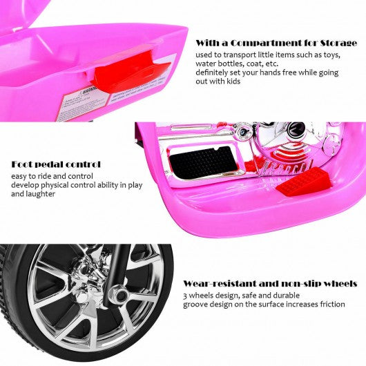3 Wheel Kids Ride On Motorcycle 6V Battery Powered Electric Toy Bicyle New-pink