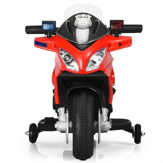 6V Kids 4-Wheel Ride On Police Motorcycle with Training Wheels-Red