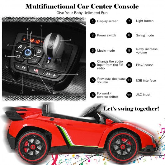 12V 2-Seater Licensed Lamborghini Kids Ride On Car with RC and Swing Function