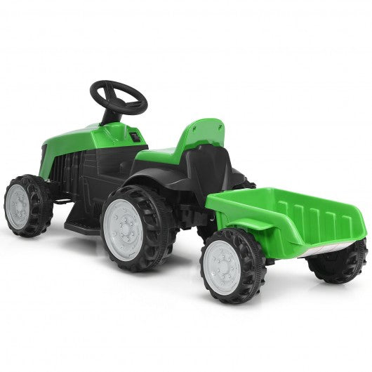 6V Electric Kids Ride On Tractor 6 Wheels Car Toy with Trailer-Green