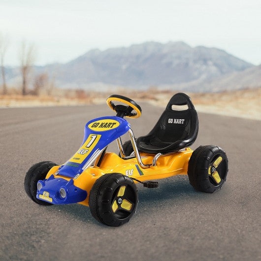 Go Kart Kids Ride Car Pedal Powered Car 4 Wheel Racer Toy Stealth Outdoor-Yellow