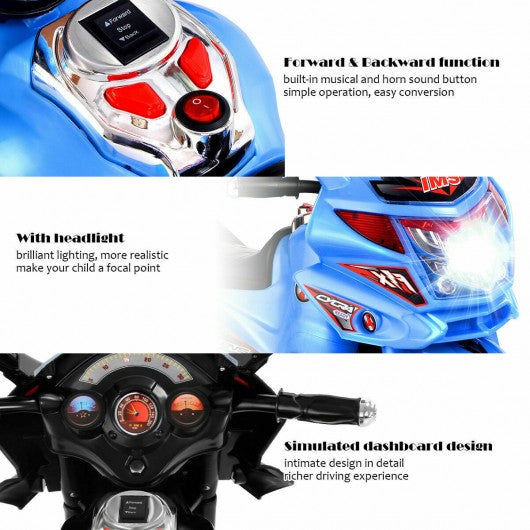 3 Wheel Kids Ride On Motorcycle 6V Battery Powered Electric Toy Bicyle-Blue