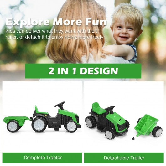 6V Electric Kids Ride On Tractor 6 Wheels Car Toy with Trailer-Green