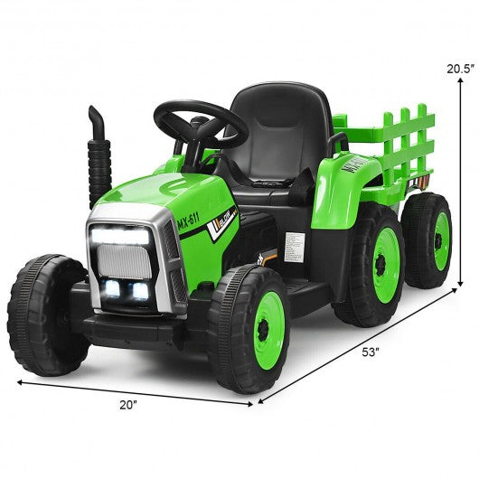 12V Kids Ride On Tractor with Trailer Ground Loader-Green