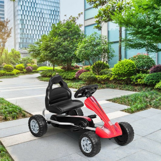 Kids Powered 4 Wheel Adjustable Seat  Pedal Go Kart-Red