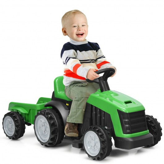 6V Electric Kids Ride On Tractor 6 Wheels Car Toy with Trailer-Green