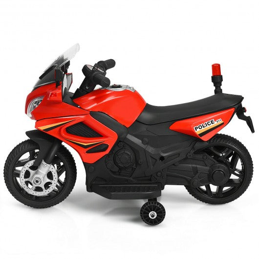 6V Kids 4-Wheel Ride On Police Motorcycle with Training Wheels-Red