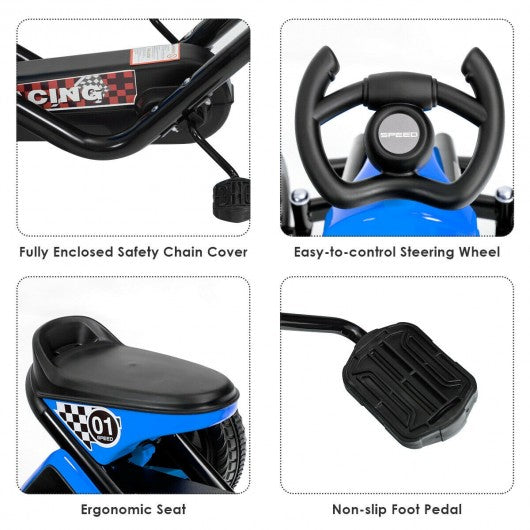 4 Wheel Pedal Powered Ride on Racer Car for Kids-Blue