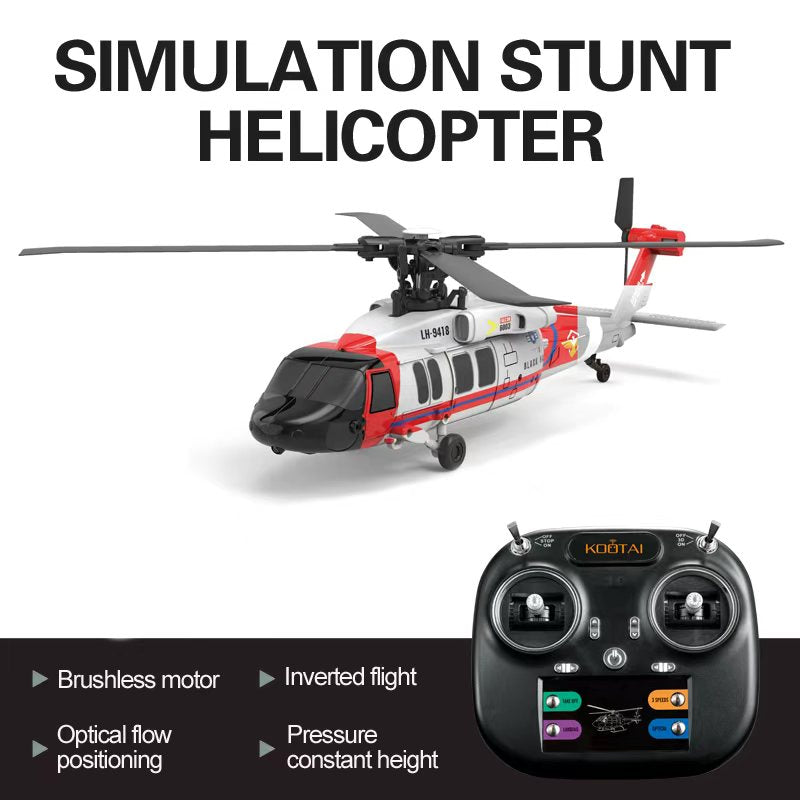 Kootai F05 Black Hawk Brushless 6CH RC Helicopter, Optical Flow, Altitude Hold