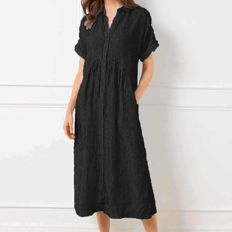 🌸Spring Sale-49% Off💃Striped Lapel Button Down Shirt Dress | With Functional Pockets