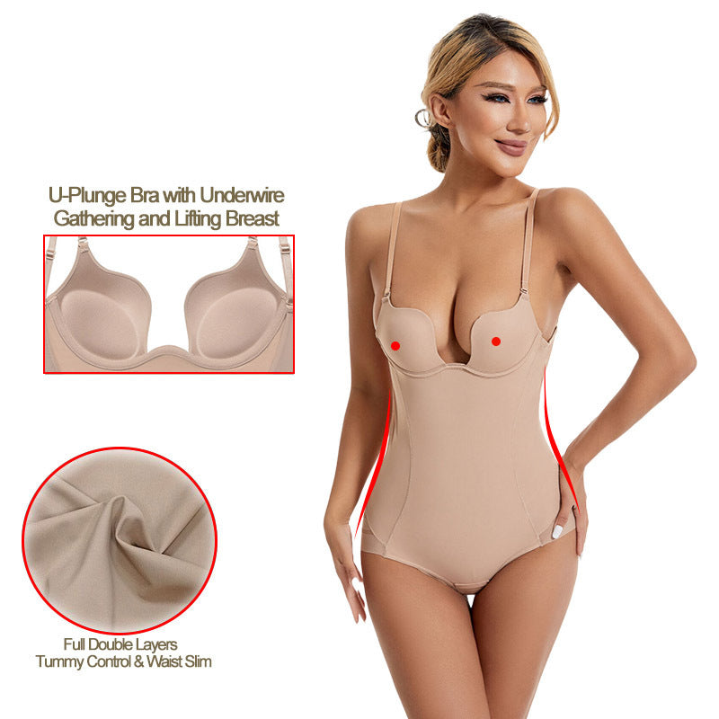 Women's Sexy Backless U-Plunge Push-Up Shapewear Bodysuit