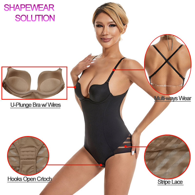 Women's Sexy Backless U-Plunge Push-Up Shapewear Bodysuit