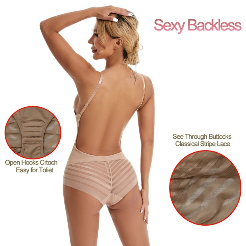 Women's Sexy Backless U-Plunge Push-Up Shapewear Bodysuit
