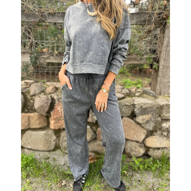 💜 LAST DAY PROMOTION - 50%OFF 💜 Vintage Washed Pullover Cropped Hoodie & Pants Set