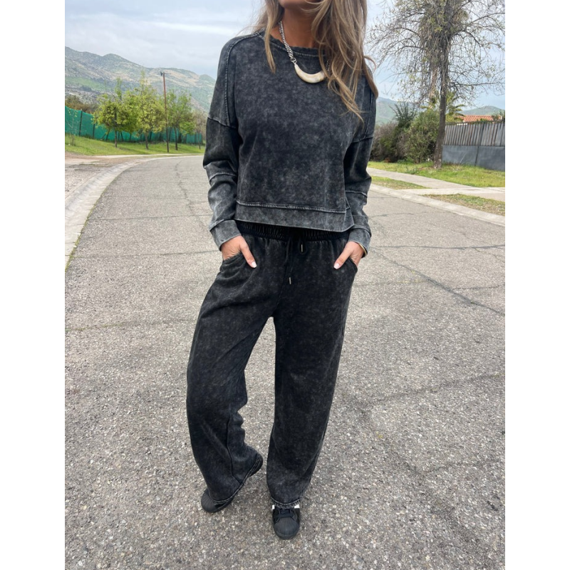 💜 LAST DAY PROMOTION - 50%OFF 💜 Vintage Washed Pullover Cropped Hoodie & Pants Set