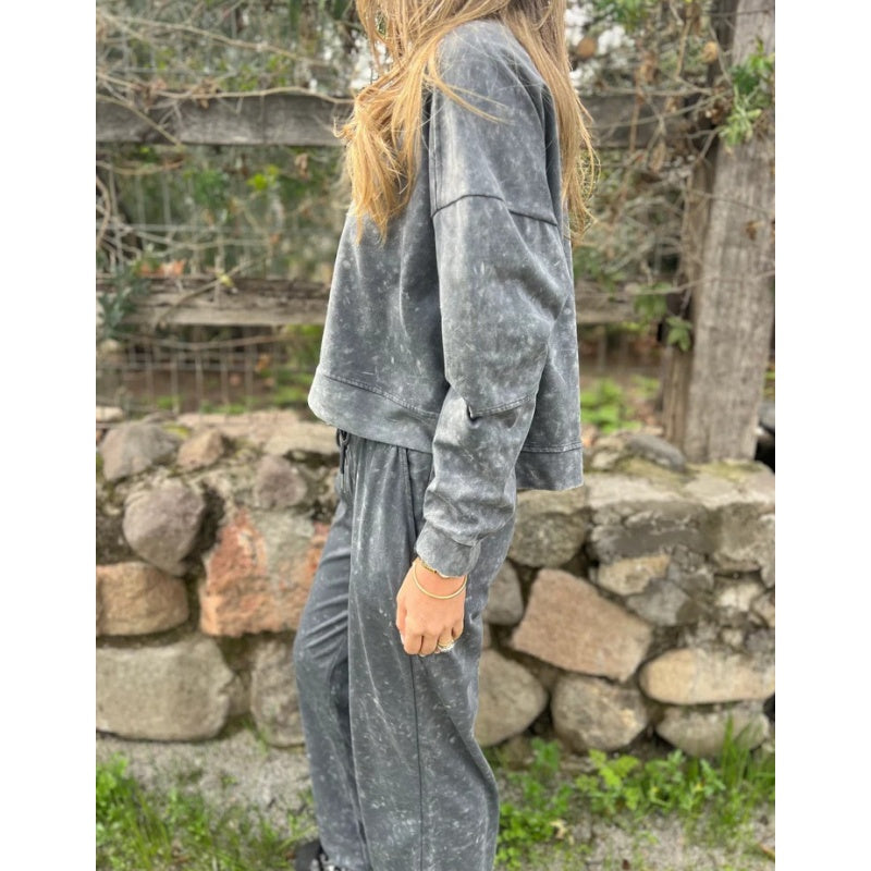 💜 LAST DAY PROMOTION - 50%OFF 💜 Vintage Washed Pullover Cropped Hoodie & Pants Set