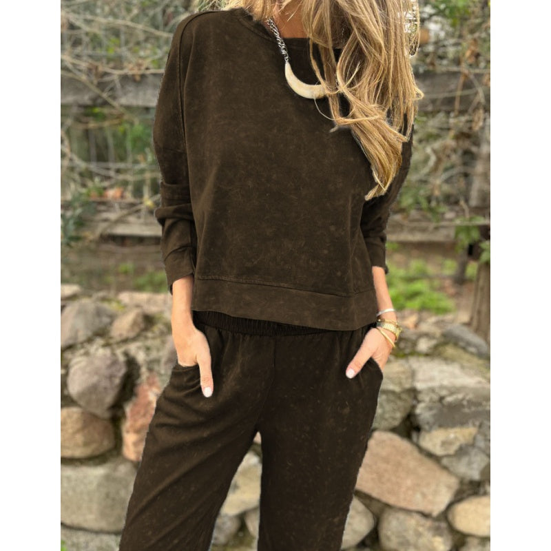 💜 LAST DAY PROMOTION - 50%OFF 💜 Vintage Washed Pullover Cropped Hoodie & Pants Set