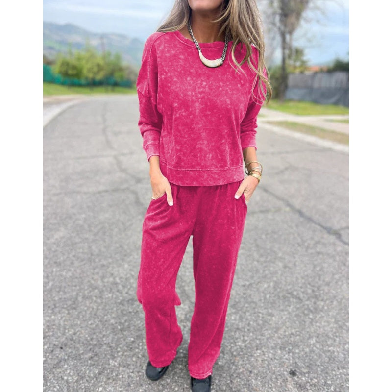 💜 LAST DAY PROMOTION - 50%OFF 💜 Vintage Washed Pullover Cropped Hoodie & Pants Set