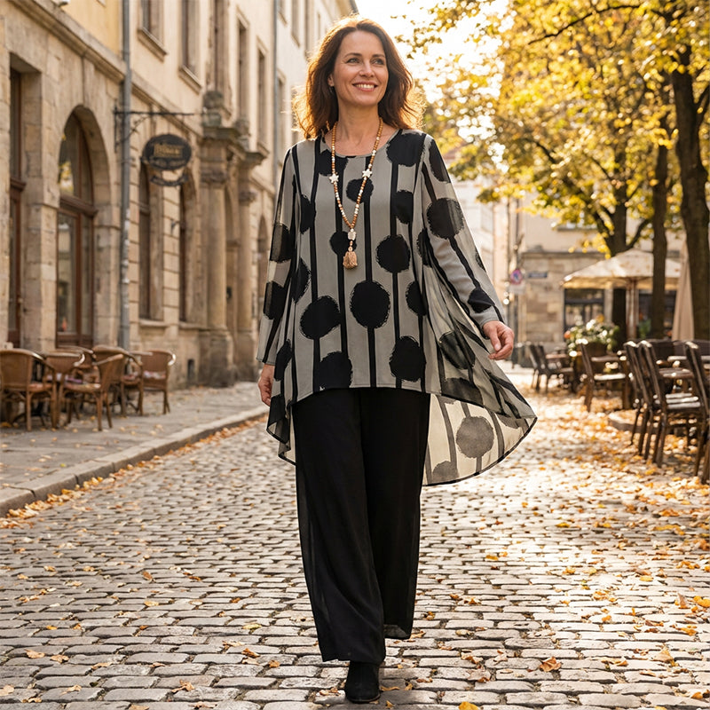 Women's Asymmetrical Print Top and Pants Set