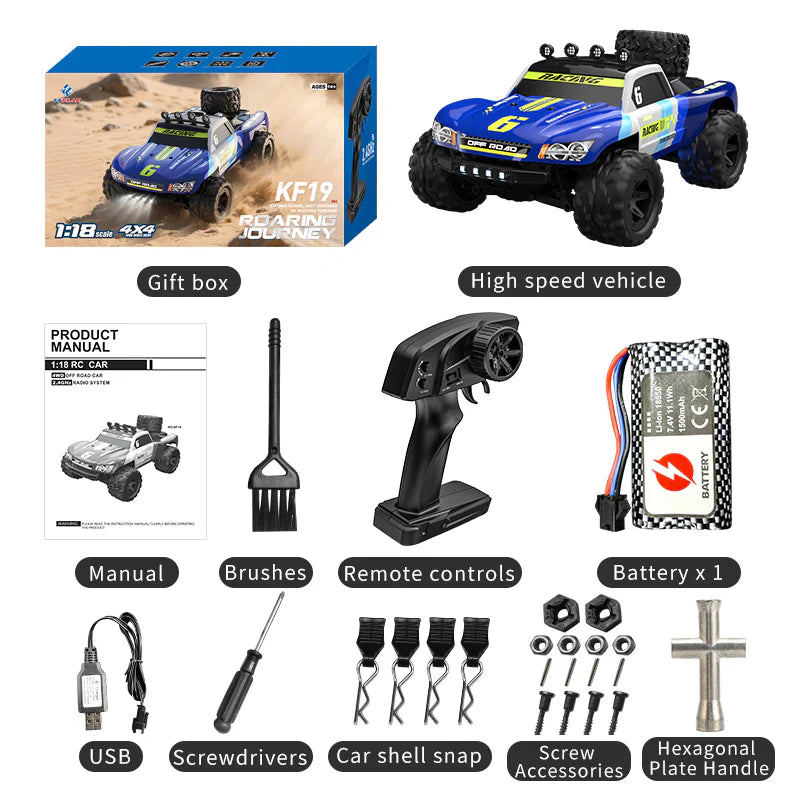 KFPLAN KF19-B 1:18 4WD High-Speed RC Off-Road Truck - Blue